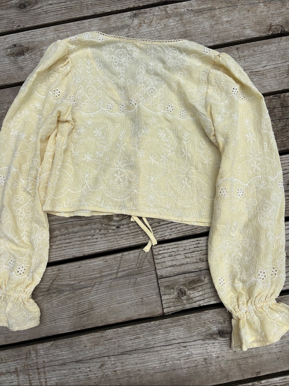 Mine Pale Yellow Eyelet Tie-Front Blouse - Picture 4 of 5